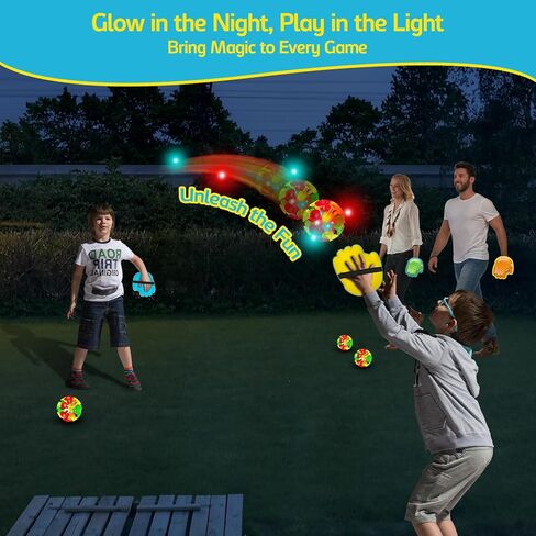 punkdog LED Toss and Catch Ball Game Set - 1 LED and 1 Regular Suction Cup Ball with 2 Easy-Grip Gloves - Beach Sports Toys for Kids - Outdoor Games for Backyard or Park - Christmas for Kids in Kuwait