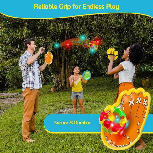 punkdog LED Toss and Catch Ball Game Set - 1 LED and 1 Regular Suction Cup Ball with 2 Easy-Grip Gloves - Beach Sports Toys for Kids - Outdoor Games for Backyard or Park - Christmas for Kids in Kuwait