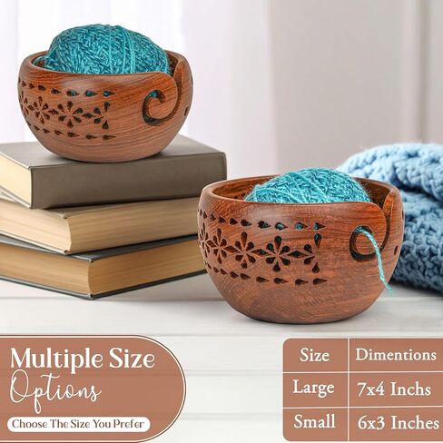 أوعية غزل خشبية للكروشيه والحياكة - متوفرة بمقاسين، حامل وعاء غزل كبير رائع مصنوع يدويًا، أوعية كروشيه للغزل، وعاء حياكة (نمط كبير) in Kuwait