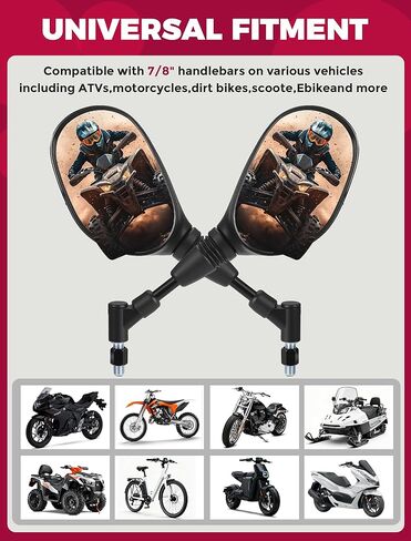 ATV Motorcycle Rearview Side Mirrors Universal 360 Degrees Ball-Type Adjustable 7/8" Handlebar Mount 8mm 10mm Adapters for Scooter Dirt Bike Snowmobile Moped EBike Polaris Sportsman Honda Rincon in Saudi Arabia