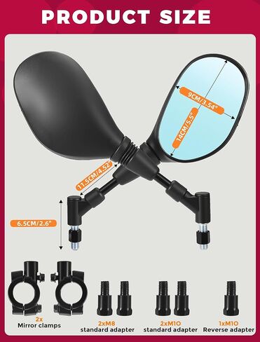 ATV Motorcycle Rearview Side Mirrors Universal 360 Degrees Ball-Type Adjustable 7/8" Handlebar Mount 8mm 10mm Adapters for Scooter Dirt Bike Snowmobile Moped EBike Polaris Sportsman Honda Rincon in Saudi Arabia