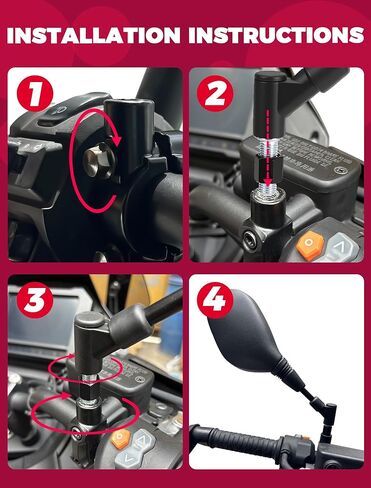 ATV Motorcycle Rearview Side Mirrors Universal 360 Degrees Ball-Type Adjustable 7/8" Handlebar Mount 8mm 10mm Adapters for Scooter Dirt Bike Snowmobile Moped EBike Polaris Sportsman Honda Rincon in Saudi Arabia
