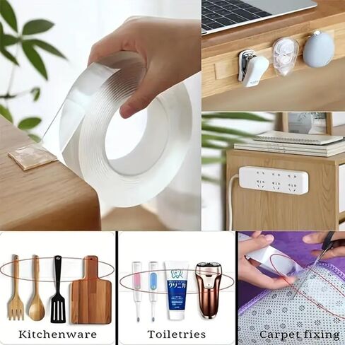 Transparent Nano Double-Sided Tape, Clear & Tough Sticky Poster Wall Tape, Multipurpose Picture Hanging Strips for Home (1M) in Kuwait
