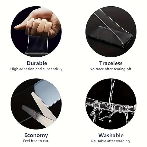Transparent Nano Double-Sided Tape, Clear & Tough Sticky Poster Wall Tape, Multipurpose Picture Hanging Strips for Home (1M) in Kuwait