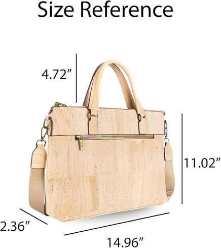 حقيبة كمبيوتر محمول من الفلين البرتغالي الطبيعي، حقيبة جلدية نباتية، حقيبة مراسلة احترافية مقاس 15.6 بوصة مع حجرة مبطنة، حزام قابل للتعديل، 14.96 × 11.02 × 2.36 بوصة in Kuwait