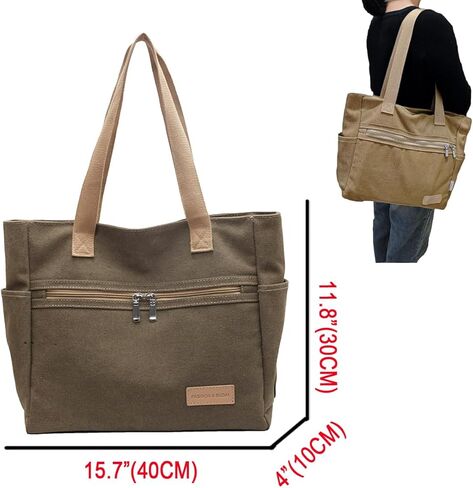 Women Canvas Tote Handbags Zipper Casual Shoulder Work Bag Top Handle Bag Purses in Saudi Arabia
