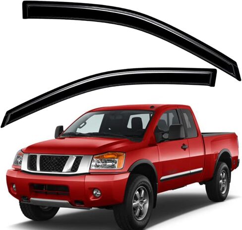 حاجب نافذة تهوية تلقائية متين للغاية من Lightronic، يناسب سيارة Nissan Titan King Cab لعام 2004-2015، واقي مطر للحماية من الأشعة فوق البنفسجية، عاكس الرياح الأصلي، سهل التركيب بدون حفر، دخان داكن، قطعتان in Saudi Arabia