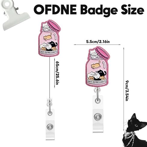 Funny Cat Badge Reel,Cute Pink Bottle Cat Acrylic Badge for ID Card Badge,Telescoping Retractable Badge Holder Alligator Clip Accessories for Nurse,Medical Worker,Nursing Student,Teacher in Saudi Arabia