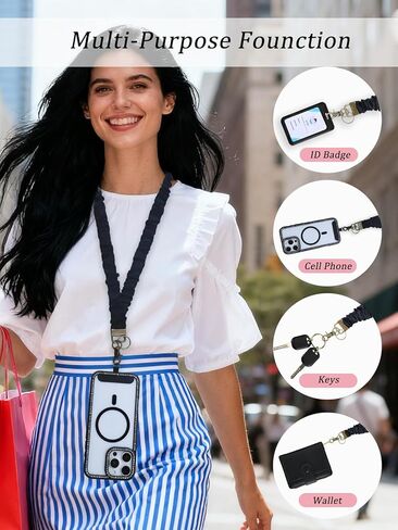 حبل ربطة عنق مع حامل لبطاقة الهوية لشارات الهوية - حبال قابلة للتمدد لطيفة للمعلمات (أسود داكن) in Saudi Arabia