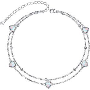 FLYOW Anklet for Women S925 Sterling Silver Adjustable Foot Beaded Heart Charm Ankle Bracelet Anklets Jewelry in Kuwait