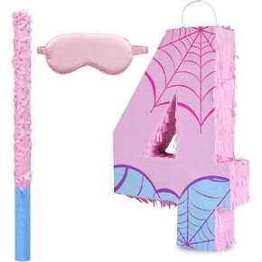 Pink Spider Web Number 3 Pinata, 16 Inch Spider Web Piñata for Boys Girls 3rd Birthday Party Decorations with Stick, Blindfold and Confetti (Spider Web Number 3 Pinata) in Kuwait