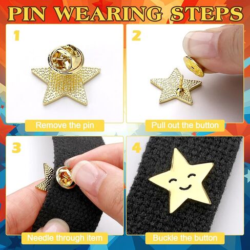 50 Pcs Star Lapel Pins Star Badge Pins Gold Encouraging Funny Lapel Pins Bulk Y2k Pins Metal Stars Brooches for Backpacks Award Student Employees Military 4th of July Memorial Day in Saudi Arabia