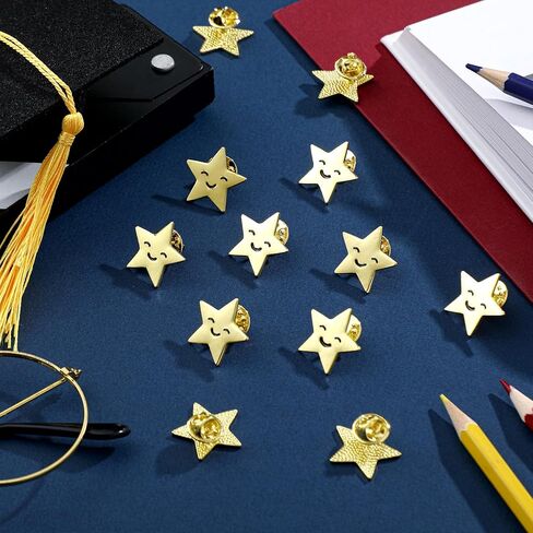 50 Pcs Star Lapel Pins Star Badge Pins Gold Encouraging Funny Lapel Pins Bulk Y2k Pins Metal Stars Brooches for Backpacks Award Student Employees Military 4th of July Memorial Day in Saudi Arabia