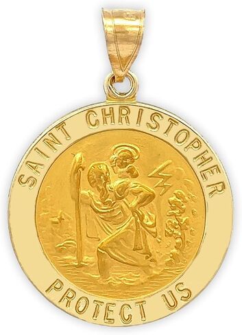 14 ك الذهب الأصفر والذهب الأبيض المصقول قلادة سانت كريستوفر الميداليات in Kuwait