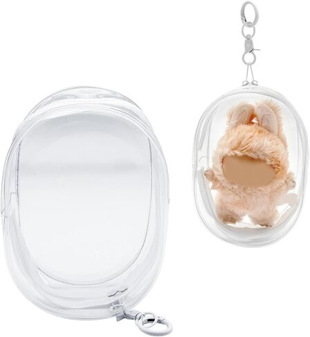 Protective Case for Plush Doll, Clear PVC Plastic Display Bag with Keychain, Waterproof Zipper Storage Pouch Cover, Portable Carrying Case Organizer for Figure Blind Box Collectible Toy in Saudi Arabia
