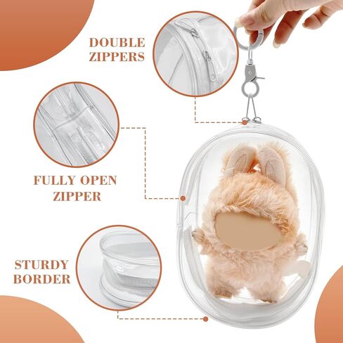 Protective Case for Plush Doll, Clear PVC Plastic Display Bag with Keychain, Waterproof Zipper Storage Pouch Cover, Portable Carrying Case Organizer for Figure Blind Box Collectible Toy in Saudi Arabia