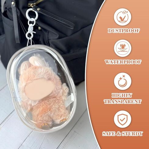 Protective Case for Plush Doll, Clear PVC Plastic Display Bag with Keychain, Waterproof Zipper Storage Pouch Cover, Portable Carrying Case Organizer for Figure Blind Box Collectible Toy in Saudi Arabia