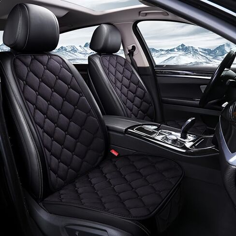 2pc Plush Front Seat Cushion with Back Support - Winter Warmth, Easy Installation, Polyester Fiber, Fits Most Vehicles, Beige (2pc Front Row Black) in Saudi Arabia