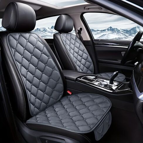 2pc Plush Front Seat Cushion with Back Support - Winter Warmth, Easy Installation, Polyester Fiber, Fits Most Vehicles, Beige (2pc Front Row Black) in Kuwait