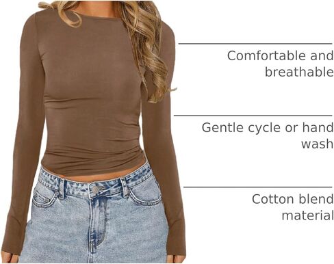 Women Sexy Long Sleeve Shirt Casual Solid Slim Fitted Crop Top Blouse Y2K Pullovers Tee Tops in Kuwait