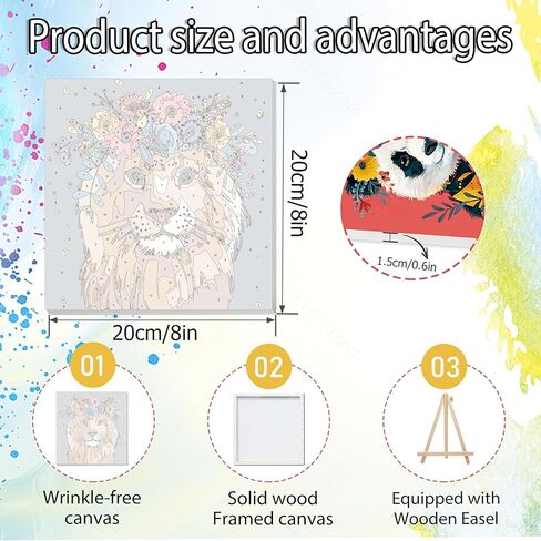 Yunruily 4 Pack Paint by Numbers with Frame,Paint by Numbers Kit for Kids,Funny Animal Kids Paint by Number Kits Age 8-12 with Wooden Easel for Gifts and Home Decor 8X8 inch in Saudi Arabia