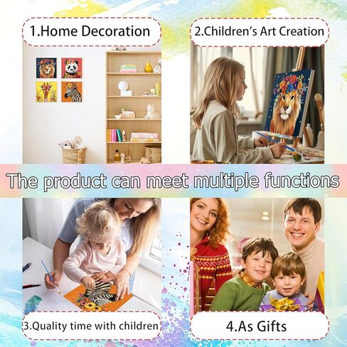 Yunruily 4 Pack Paint by Numbers with Frame,Paint by Numbers Kit for Kids,Funny Animal Kids Paint by Number Kits Age 8-12 with Wooden Easel for Gifts and Home Decor 8X8 inch in Saudi Arabia