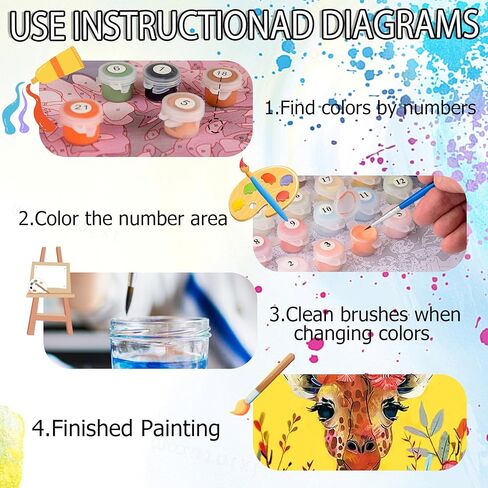 Yunruily 4 Pack Paint by Numbers with Frame,Paint by Numbers Kit for Kids,Funny Animal Kids Paint by Number Kits Age 8-12 with Wooden Easel for Gifts and Home Decor 8X8 inch in Saudi Arabia