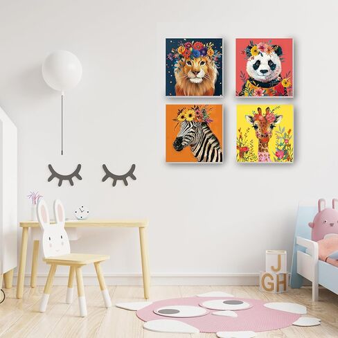 Yunruily 4 Pack Paint by Numbers with Frame,Paint by Numbers Kit for Kids,Funny Animal Kids Paint by Number Kits Age 8-12 with Wooden Easel for Gifts and Home Decor 8X8 inch in Saudi Arabia