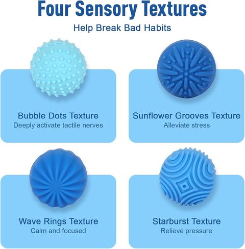 Fidget Toys Balls - 4PCS Textured Sensory Toys Stress Balls for Adults, Anxiety ADHD Autism Relief Items, Office Desk Toy, Fun Textures Gadgets, Stocking Stuffers & Gifts for Teens in Saudi Arabia