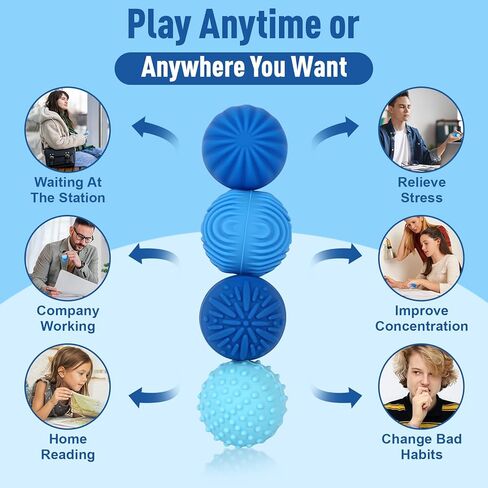 Fidget Toys Balls - 4PCS Textured Sensory Toys Stress Balls for Adults, Anxiety ADHD Autism Relief Items, Office Desk Toy, Fun Textures Gadgets, Stocking Stuffers & Gifts for Teens in Saudi Arabia