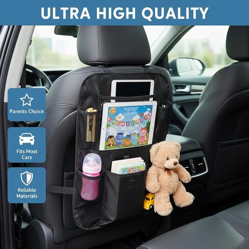 Upgraded 2 Pack Backseat Car Organizer with Touch Screen 12-inch Tablet Holder, Back Seat Organizer, Travel Accessories with 6 Storage Pockets, Protectors Kick Mats in Saudi Arabia