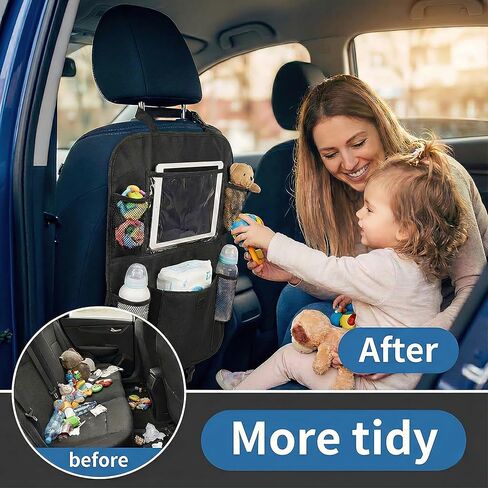 Upgraded 2 Pack Backseat Car Organizer with Touch Screen 12-inch Tablet Holder, Back Seat Organizer, Travel Accessories with 6 Storage Pockets, Protectors Kick Mats in Saudi Arabia
