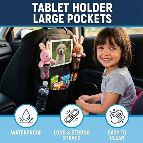 Upgraded 2 Pack Backseat Car Organizer with Touch Screen 12-inch Tablet Holder, Back Seat Organizer, Travel Accessories with 6 Storage Pockets, Protectors Kick Mats in Saudi Arabia