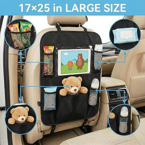 Upgraded 2 Pack Backseat Car Organizer with Touch Screen 12-inch Tablet Holder, Back Seat Organizer, Travel Accessories with 6 Storage Pockets, Protectors Kick Mats in Saudi Arabia