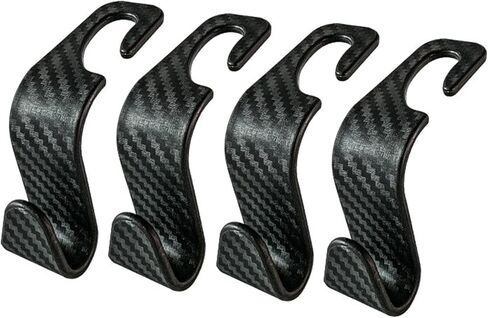 4-Pack Car Headrest Hooks, S-Type Hanger with Checkered Surface for Vehicle Storage Organizer (Black) in Saudi Arabia