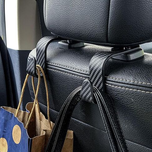 4-Pack Car Headrest Hooks, S-Type Hanger with Checkered Surface for Vehicle Storage Organizer (Black) in Saudi Arabia
