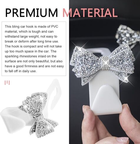 2 PCS Bling Bow Car Seat Headrest Hooks, S Type Crystal Seat Back Hangers, Universal Vehicle Storage Organizer for Handbag, Purse, Coat, Grocery Bags (Black) in Saudi Arabia