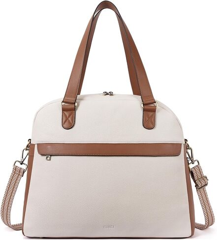 CLUCI Weekender Bag for Women Leather Large Overnight Travel Duffel Bag with Shoe Compartment Beige with Brown in Kuwait