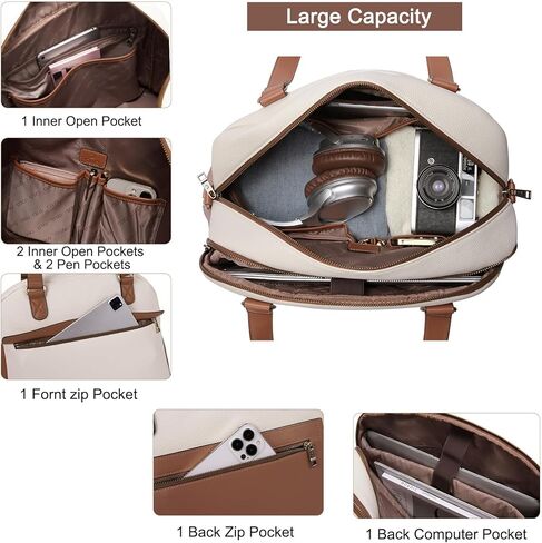 CLUCI Weekender Bag for Women Leather Large Overnight Travel Duffel Bag with Shoe Compartment Beige with Brown in Kuwait