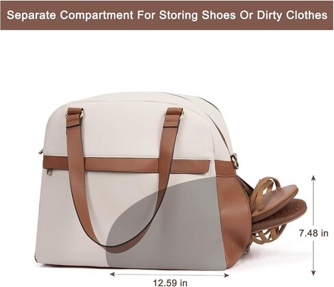 CLUCI Weekender Bag for Women Leather Large Overnight Travel Duffel Bag with Shoe Compartment Beige with Brown in Kuwait
