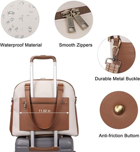 CLUCI Weekender Bag for Women Leather Large Overnight Travel Duffel Bag with Shoe Compartment Beige with Brown in Kuwait