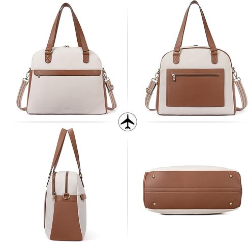 CLUCI Weekender Bag for Women Leather Large Overnight Travel Duffel Bag with Shoe Compartment Beige with Brown in Kuwait