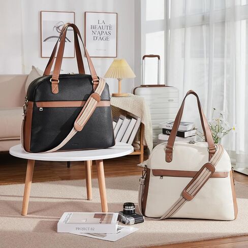 CLUCI Weekender Bag for Women Leather Large Overnight Travel Duffel Bag with Shoe Compartment Beige with Brown in Kuwait