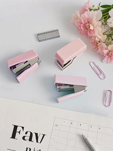 3 Packs Mini Stapler with 1500 Staples, Office Stapler, Non-Slip, Pink, in Saudi Arabia