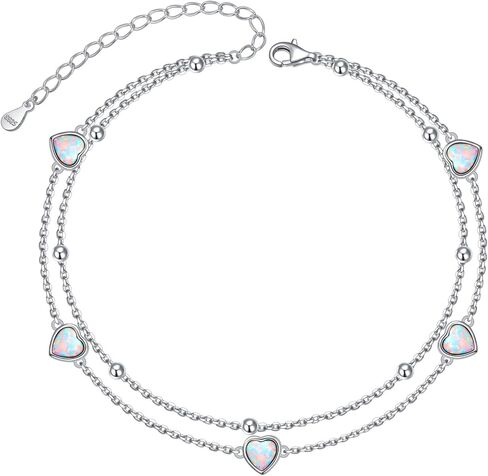 FLYOW Anklet for Women S925 Sterling Silver Adjustable Foot Beaded Heart Charm Ankle Bracelet Anklets Jewelry in Kuwait