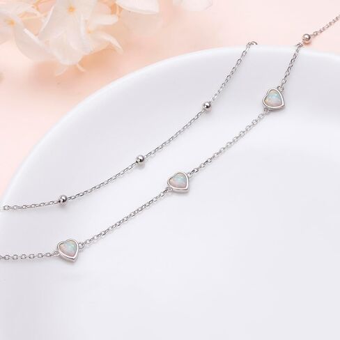 FLYOW Anklet for Women S925 Sterling Silver Adjustable Foot Beaded Heart Charm Ankle Bracelet Anklets Jewelry in Kuwait