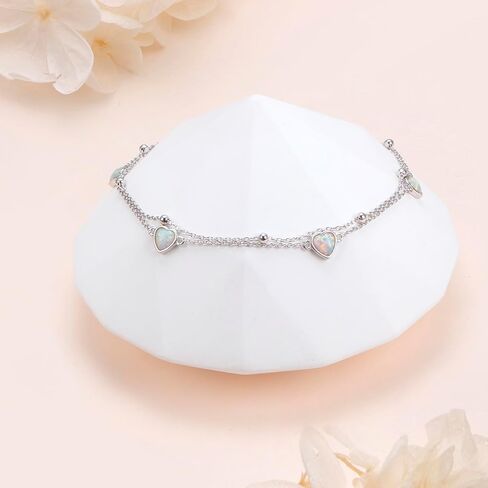 FLYOW Anklet for Women S925 Sterling Silver Adjustable Foot Beaded Heart Charm Ankle Bracelet Anklets Jewelry in Kuwait