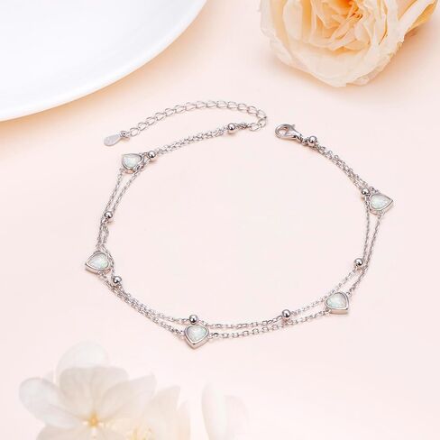 FLYOW Anklet for Women S925 Sterling Silver Adjustable Foot Beaded Heart Charm Ankle Bracelet Anklets Jewelry in Kuwait
