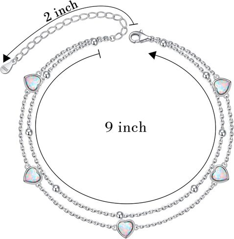 FLYOW Anklet for Women S925 Sterling Silver Adjustable Foot Beaded Heart Charm Ankle Bracelet Anklets Jewelry in Kuwait