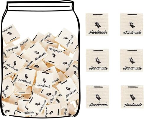 TOGETRUE 100pcs ملصقات الخياطة للعناصر المصنوعة يدويًا ، علامات منسوجة من النسيج المتين مع مصنوعة يدويًا مع نص الحب ، ملصقات الخياطة للكروشيه ، حاكمة ، مشاريع الخياطة والحرف اليدوية DIY in Kuwait